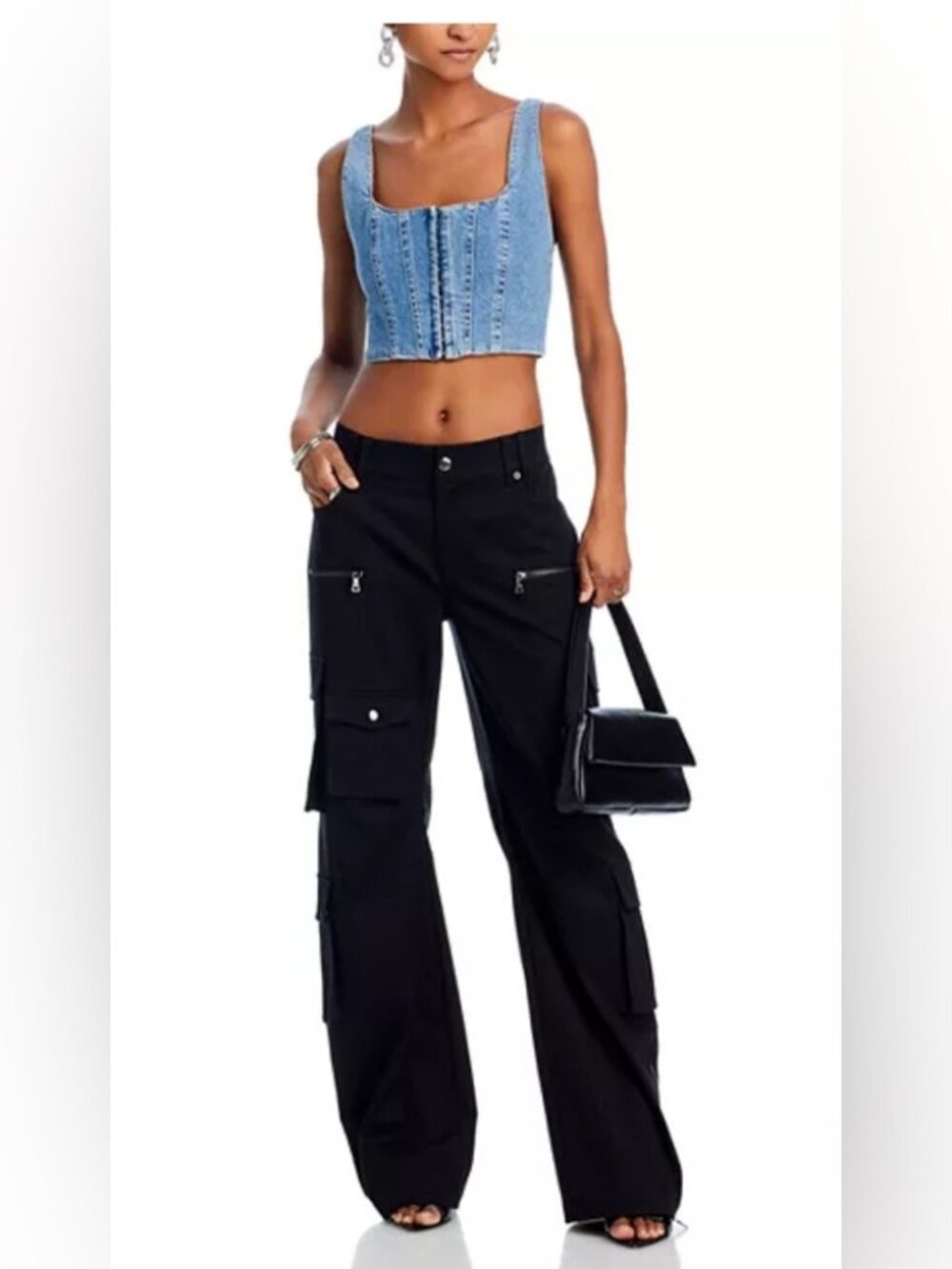 NWOT Alice + Olivia Akers Oversized Cargo Pants Black Size 2
